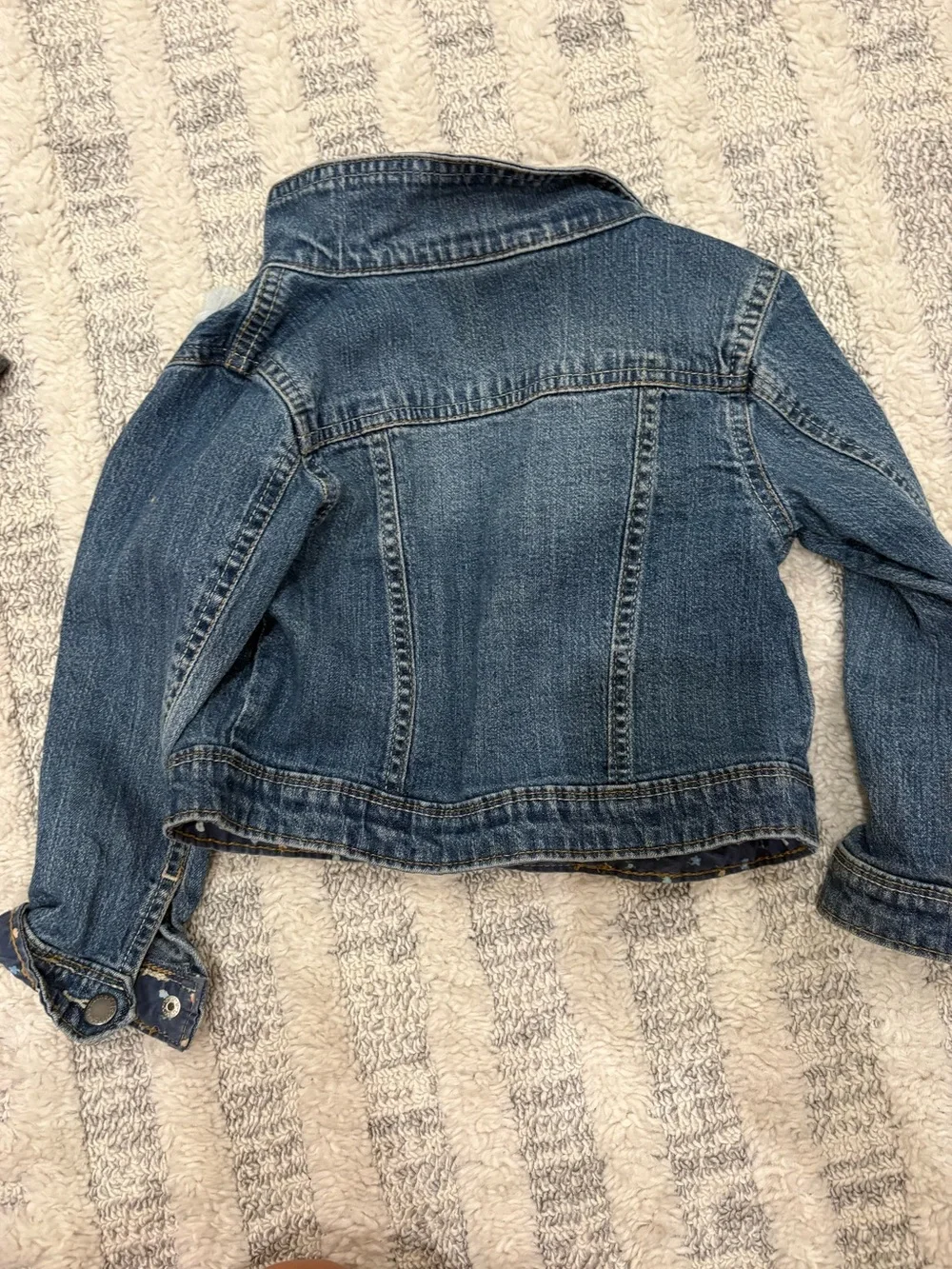 Girls' Dark Blue Denim Jacket with White Flower Accent